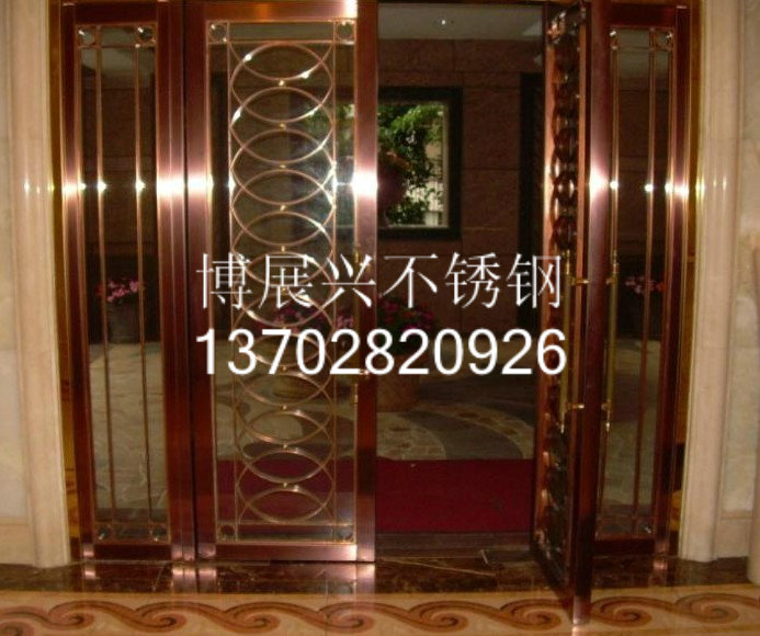 门业图片-不锈钢酒店大门玫瑰金不锈钢大门可按客户要求定制图片